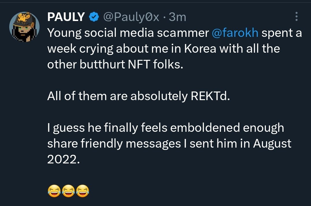yayllowp's tweet photo. @Pauly0x @farokh PAULY RESPONSE: 😳

#pauly0x #PONDCOIN #PONDX
#pond0x #nft #crypto #rugradio

https://t.co/z76fQdwfKM https://t.co/3QmDOJmHhR