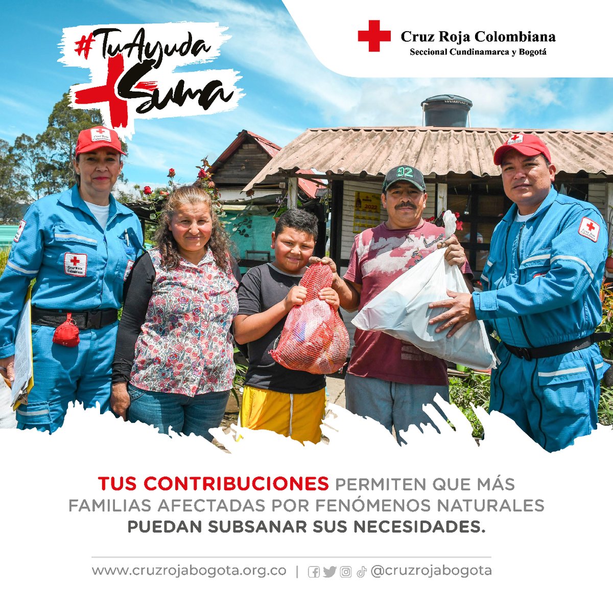 cruzrojabogota's tweet photo. Únete a nuestra campaña de donación #TuAyudaSuma para que podamos seguir brindando kits de alimentación e higiene, brigadas de salud, atención psicosocial y mucho más a las comunidades que lo necesitan.

🤝💫 https://t.co/wv0W3feAQT

#CausaSocial #JuntosPorElCambio https://t.co/ZWdwVUGfsC