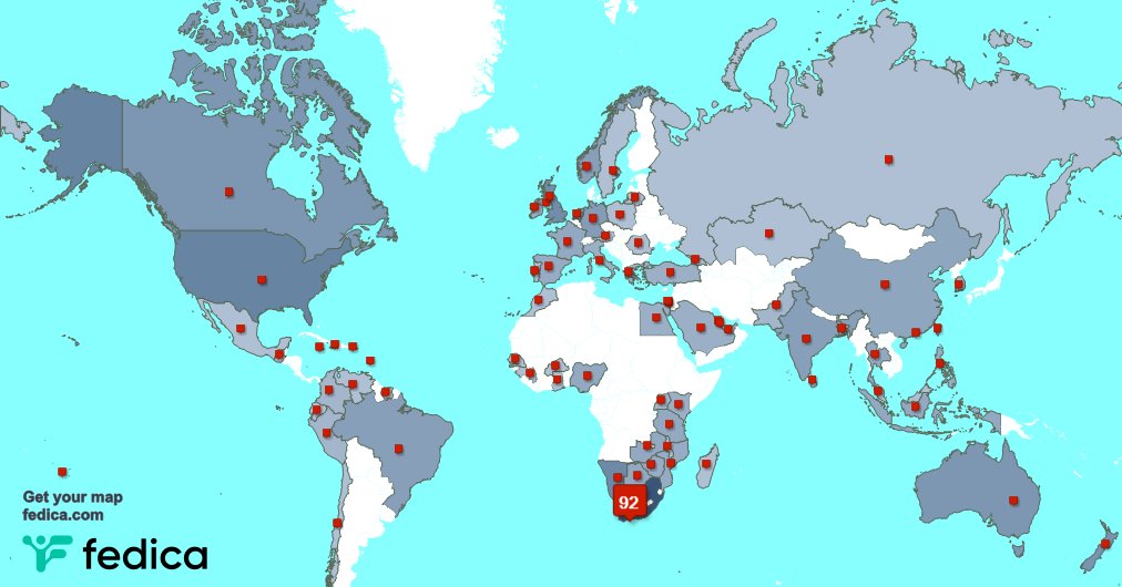 I have 7 new followers from South Africa, and more last week. See fedica.com/!SARAH_THERON
