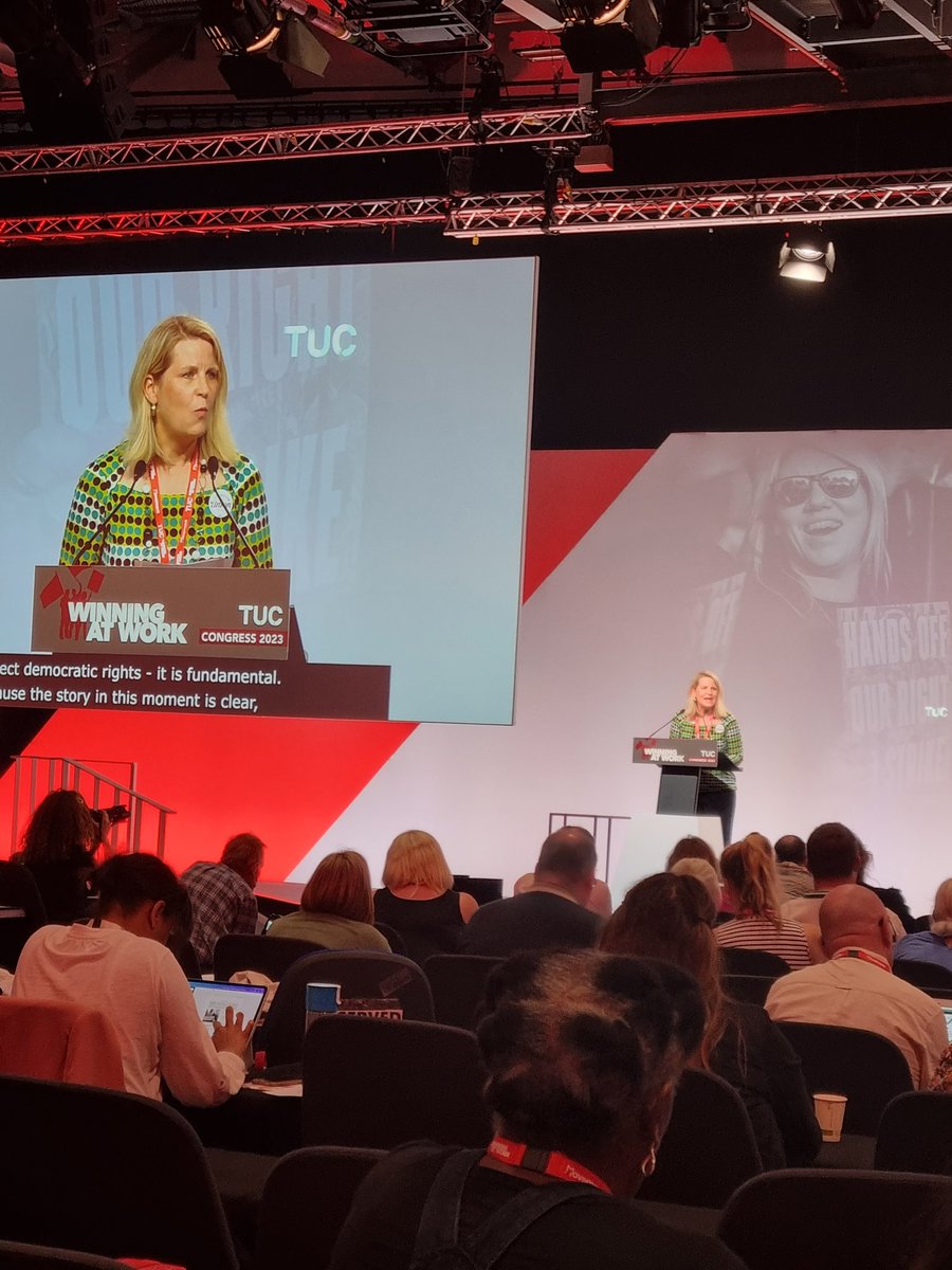 "It's not an immigrant  that stands between you and a job - it's a billionaire." Liz Schuler President of AFL-CIO speaking at <a href="/The_TUC/">Trades Union Congress</a> Congress
