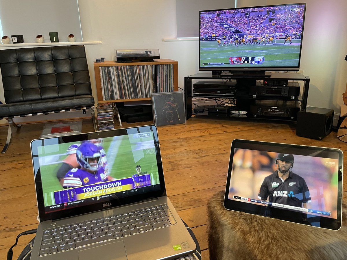 Dav41's tweet photo. I love it when summer and winter sports combine. A big welcome back to @SkySportsNFL on the big TV and #NFLRedZone while @SkyCricket keeps the summer going too https://t.co/00TIyxQc2D