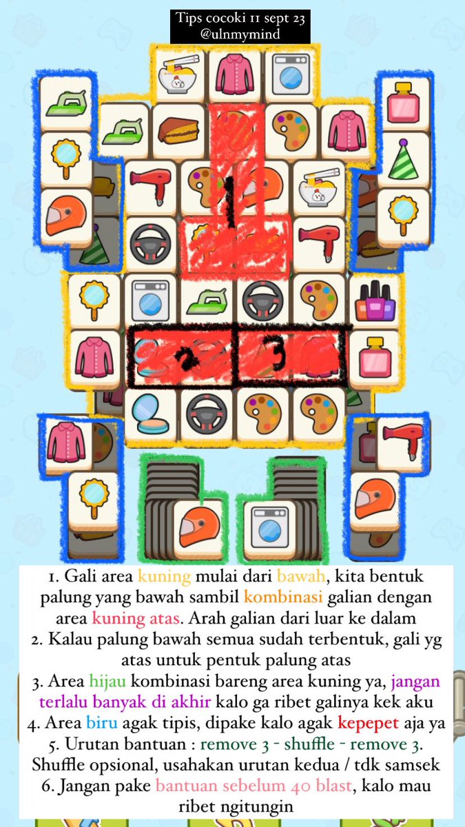 ulnmymind's tweet photo. Cocoki 11 September 2023

Hari ini menurutku JAUH LEBIH GAMPANG dr kemarin, aku cuma main 8 menit dan cuma pake satu bantuan 🤣

Here’s the tips n video 4 today’s cocoki

#DEMAMCOCOKI

Good luck✨
(jgn lupa pamerin hasil main kalian)
Details on photos &amp; next tweet 👇🏻 https://t.co/CWFa6v7q2w
