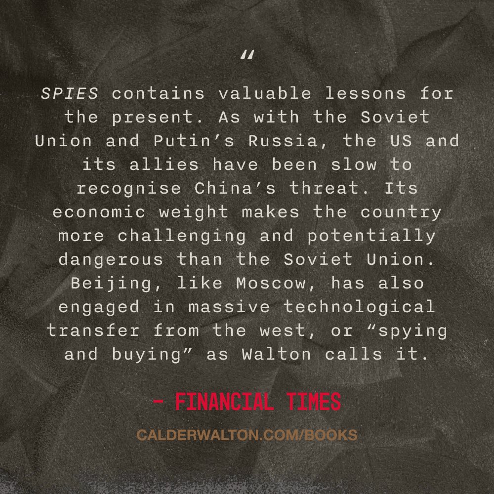 Calder Walton (@calder_walton) on Twitter photo Terrific way to spend Sunday, reading the <a href="/FT/">Financial Times</a> review of #SPIES in hardcopy
ft.com/content/b037b6…
Pick up your copy today
👇
Spies: The Epic Intelligence War Between East and West a.co/d/bchtdEN Terrific way to spend Sunday, reading the <a href="/FT/">Financial Times</a> review of #SPIES in hardcopy
ft.com/content/b037b6…
Pick up your copy today
👇
Spies: The Epic Intelligence War Between East and West a.co/d/bchtdEN