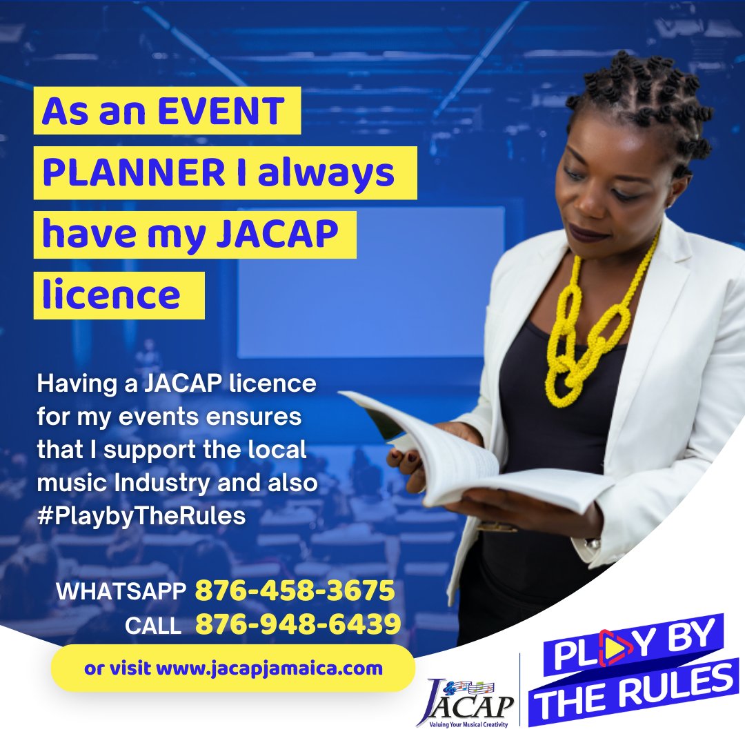 Event planners, did you know that you must have a JACAP licence before organising any event where music will be played?

Stay compliant while supporting the local music industry and ensure that you #PlaybyTheRules.

Contact JACAP today for more information!