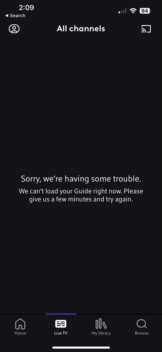 Hey <a href="/XfinitySupport/">Xfinity Support</a> is the Stream app down? It was working earlier! Tried restarting keep getting this.