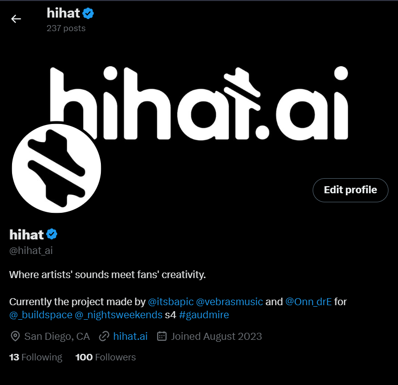 hihat_ai's tweet photo. we just hit 100 followers! 🔥

we're working hard to build our ai-powered music sample app that pays artists - glad you're here for it 💛

check our update we released at https://t.co/gnXy0kTdqc
-you can now generate samples
-a landing page 😎

cc: @_buildspace @_nightsweekends https://t.co/DyzaKltt5s