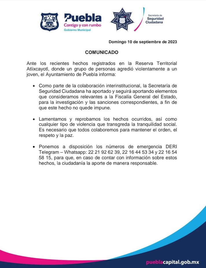 SSC_Pue's tweet photo. 🚨 | Respecto a los hechos ocurridos en Reserva Territorial Atlixcayotl, la Secretaría de Seguridad Ciudadana informa: https://t.co/qzQrp4V4H7