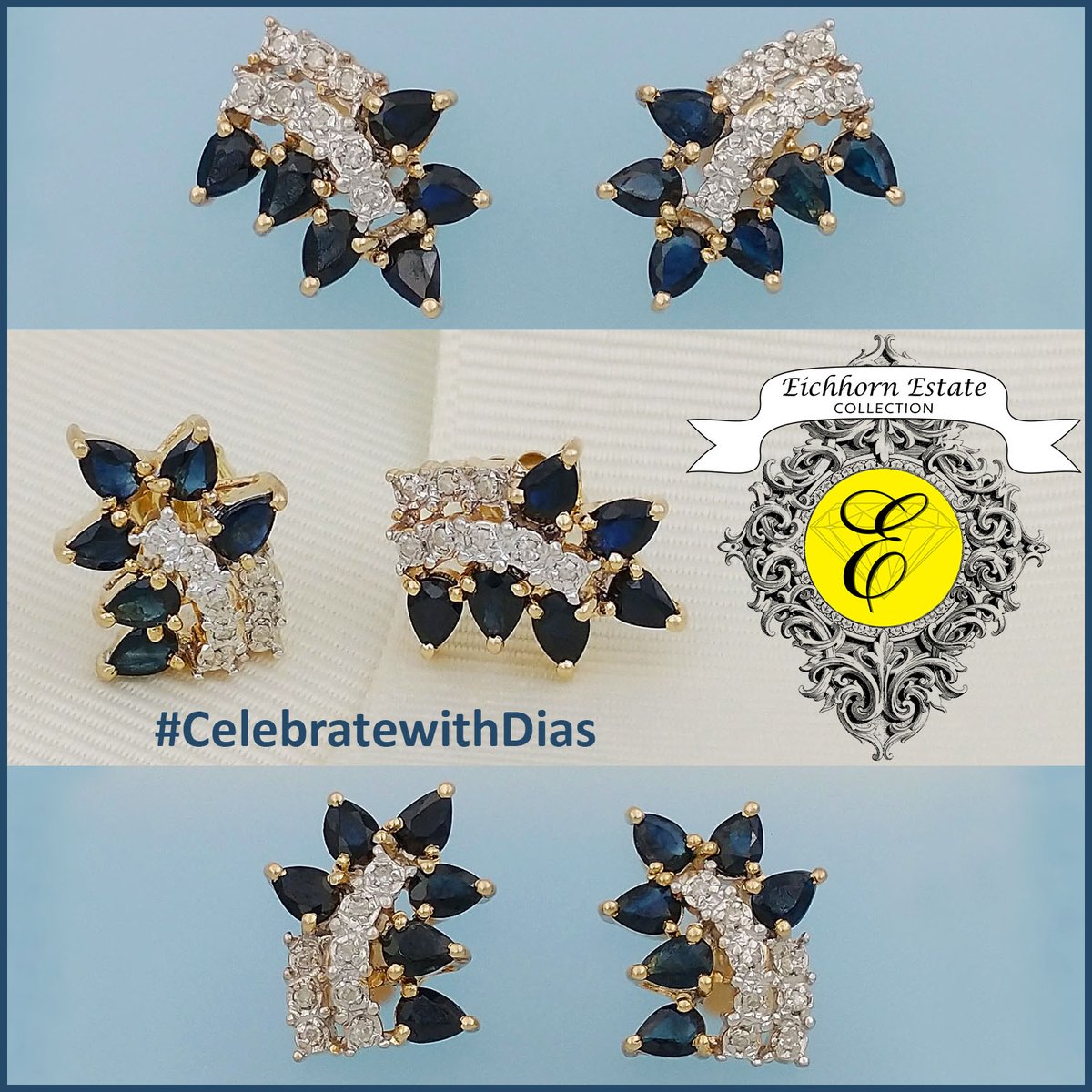 EichhornJewelry's tweet photo. Pair of 14K yellow gold pierced Earrings with 12 pear-shaped Blue Sapphires and 16 single-cut Diamonds. From Our Estate Collection $400. https://t.co/neNJhEhZ6u #start2sparkle #alwaysthinkDIAMONDS #eichhornglow #1diamondatatime #CelebratewithDias #ColorWithYourDias #estatejewelry https://t.co/YfN2c3Y8p4