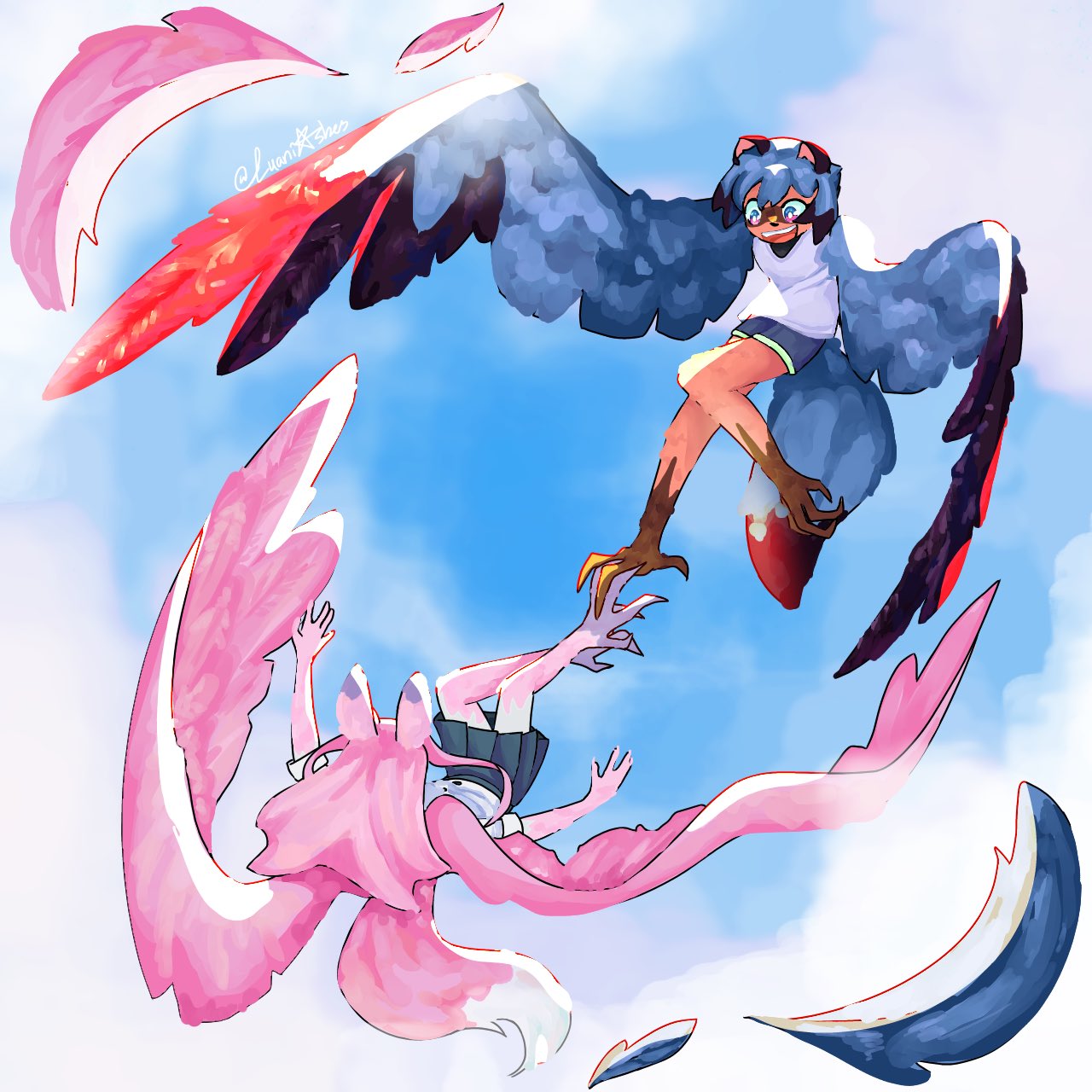 LuaniAshes on X: Im starting to get back into my BNA obsession so here  have this drawing of Michiru and Nazuna (my favorite duo!) rendered and non  rendered versions as well BNA 