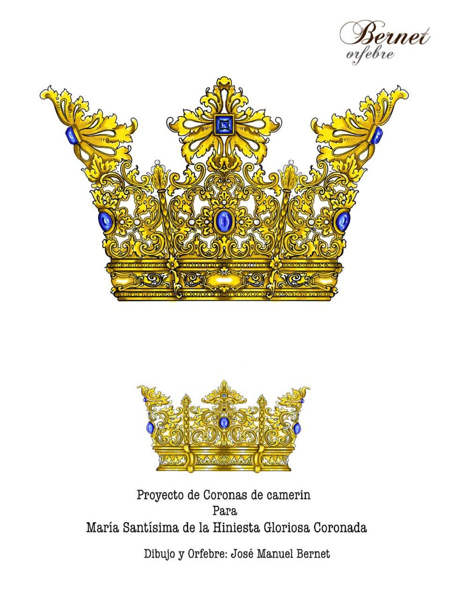 🔨Diseño y realización de Coronas para María Santísima de la Hiniesta Gloriosa Coronada. <a href="/HdadHiniesta/">Hermandad de La Hiniesta</a> 
Las coronas de estilo Neogótico tardío cuentan con ornamentos de volutas y hojarasca.
Pueden encontrar más información en nuestro blog 👉bit.ly/3PfPPpT