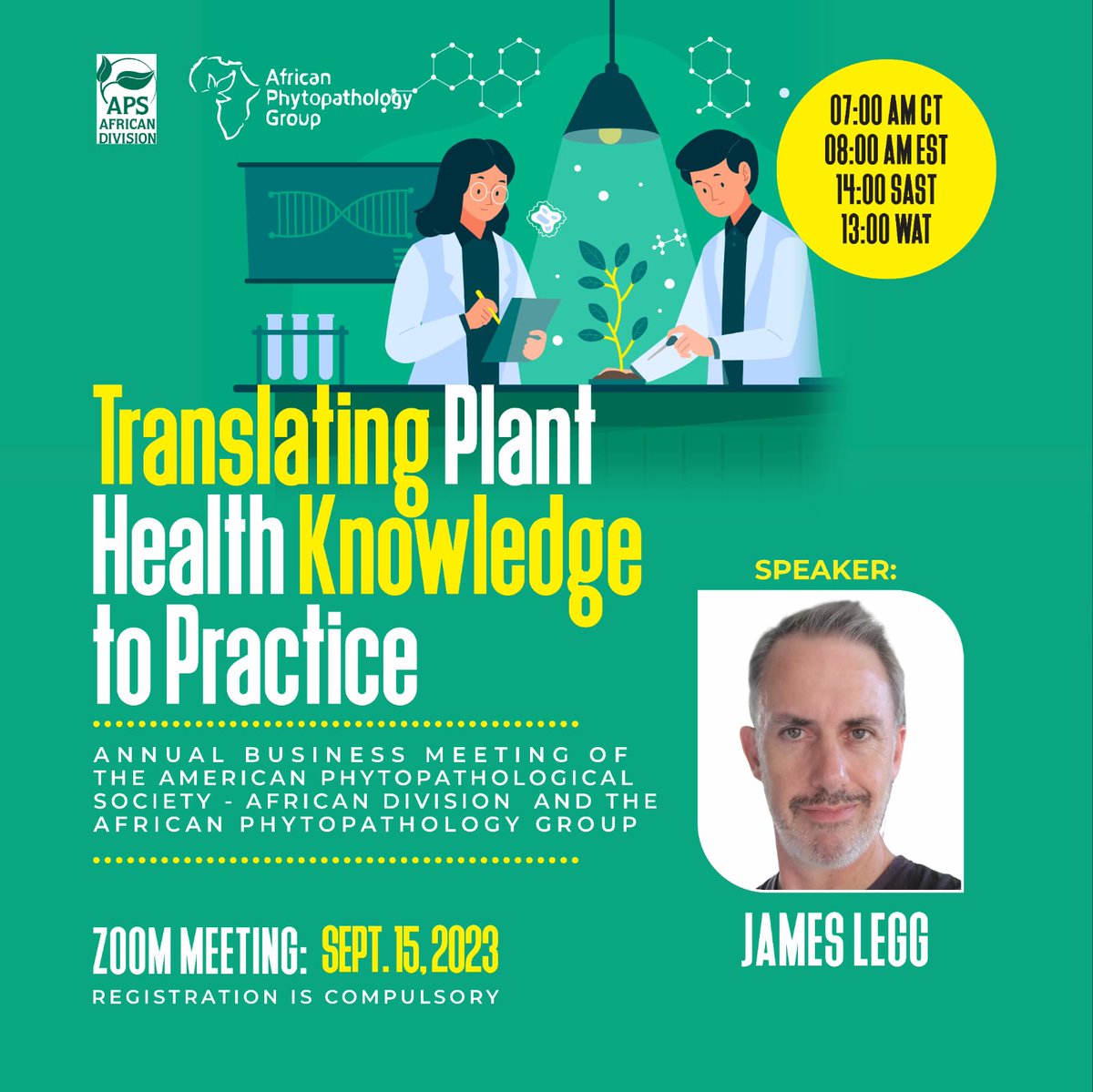 We are 5 DAYS away to our annual division meeting. We can't wait to share from the wealth of experience of our speaker @jamesplegg of @IITA_CGIAR. Registration is still possible and it's FREE for all. Register here 👇apsnet.org/members/commun…