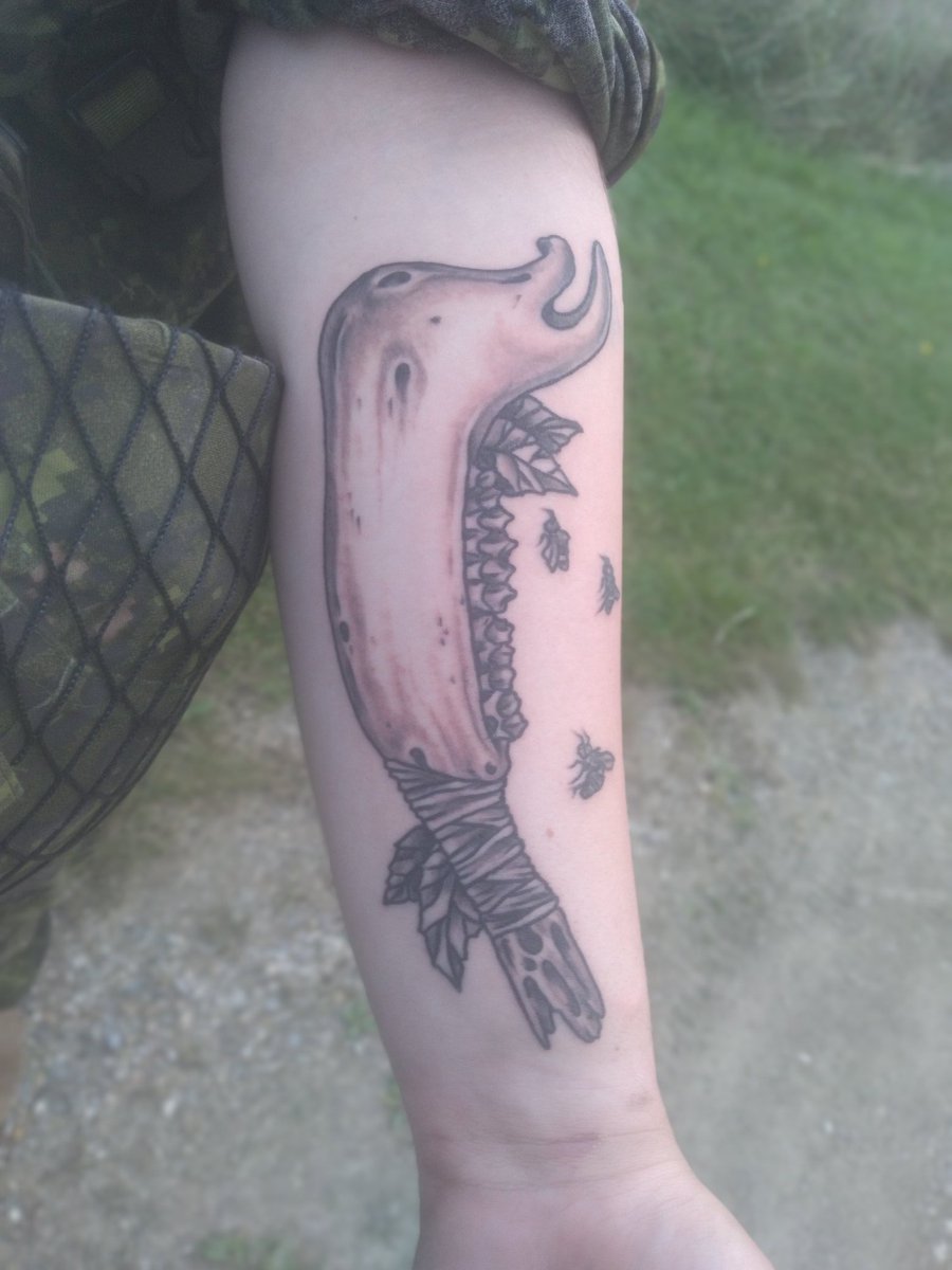 #Samson s weapon of choice #tattoo for my son as a reward for a successful summer doing #bootcamp and then his first operation with #canadianarmedforces .
#builtstrong #stayready #Warrior