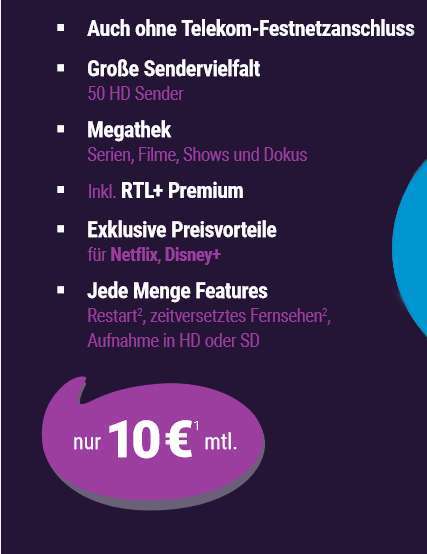 Für alle, nicht begrenzt auf Telekom Kunden: Magenta TV Smart inkl. HD, Megathek, RTL+ für eff. 5€/Monat durch 6 Freimonate & 60€ Bonus mydealz.de/deals/fur-alle…