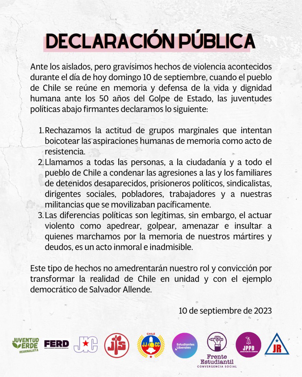 JS_Chile's tweet photo. Declaración pública de las juventudes de izquierda ante la agresión sufrida en la Romería. https://t.co/FG2JrgjniH