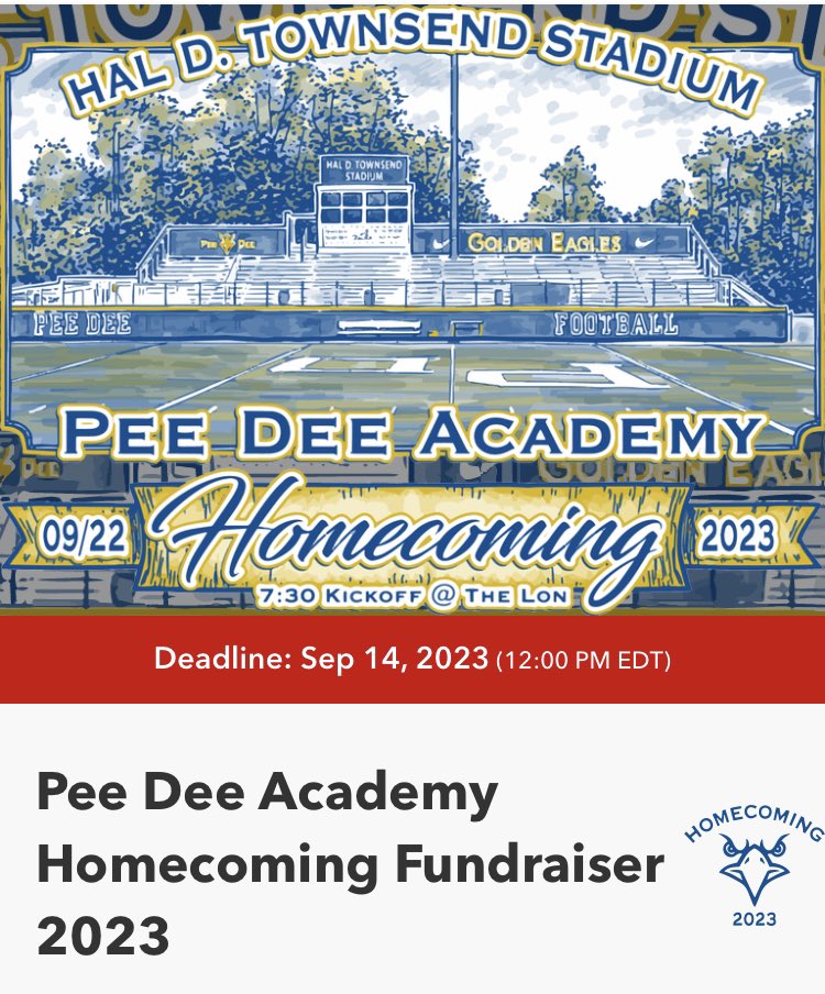 PeeDeeFootball's tweet photo. Click on the link below to order your 2023 Homecoming T-Shirts! https://t.co/SyDHDlTaEn https://t.co/75erQSmG0P
