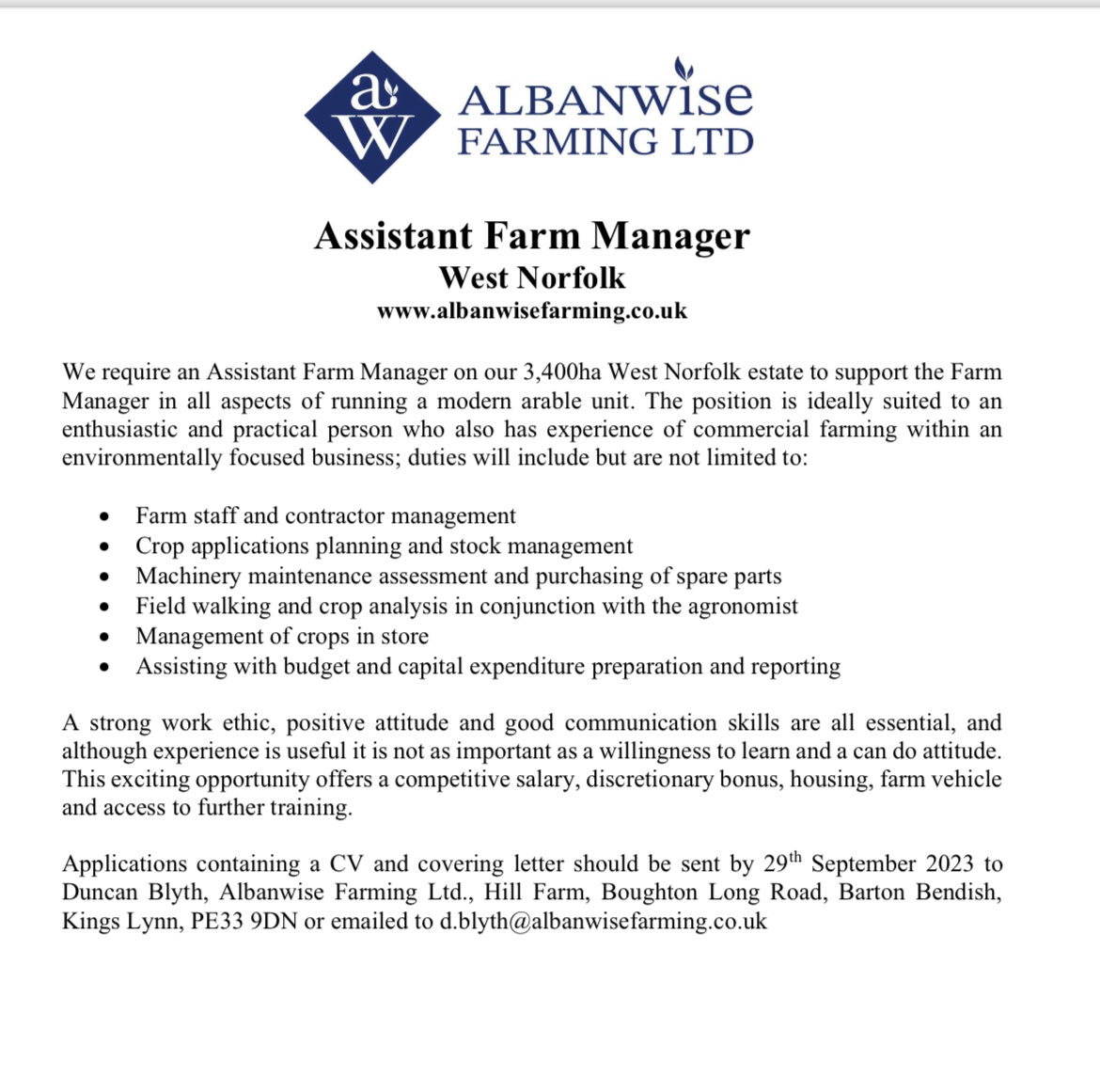 Career progression of the current incumbent creates an opportunity.