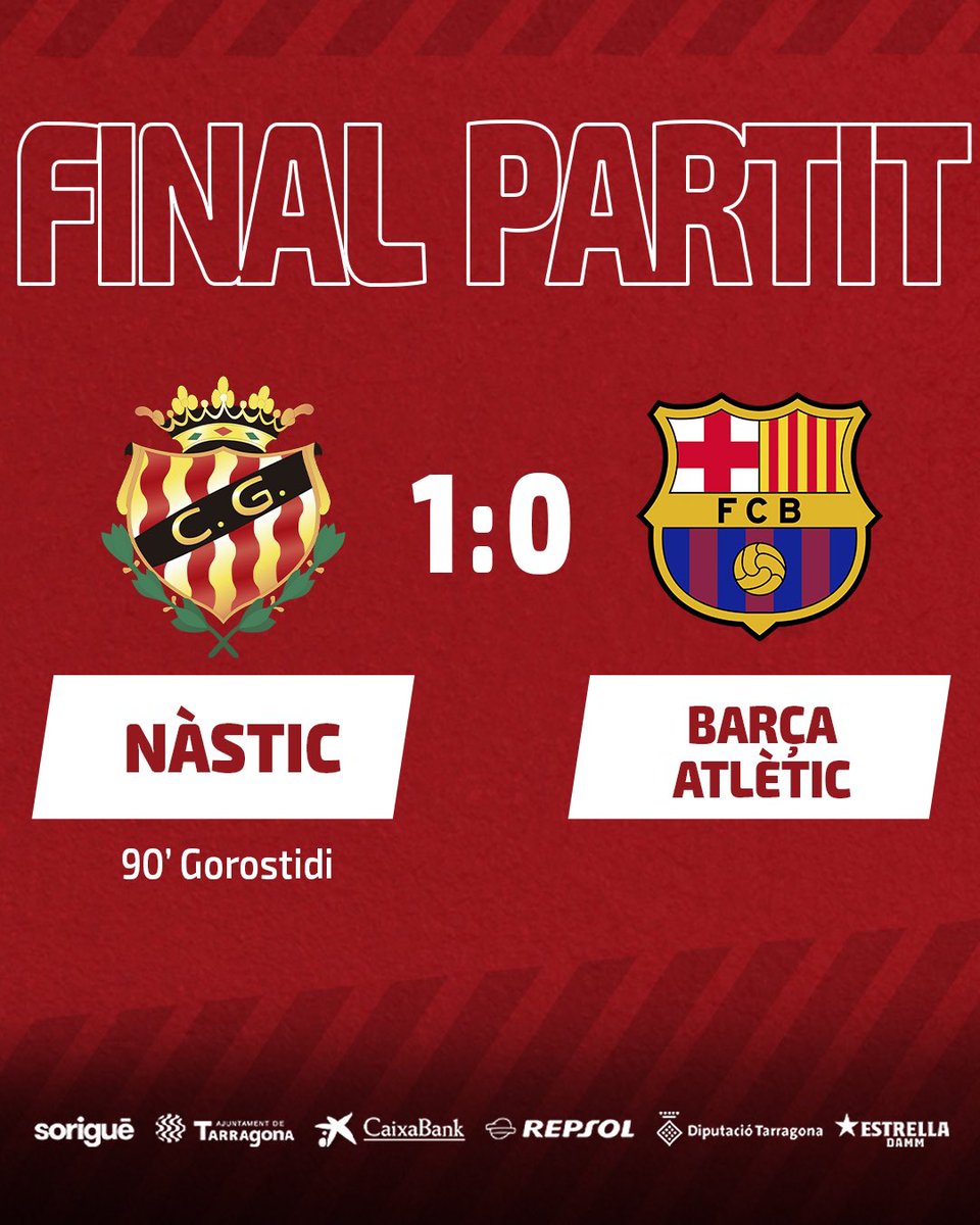🔥 FINALLL. VICTÒRIA‼️

👍🏼 Aquest EQUIP i AFICIÓ s’ho creuen i LLUITEN #FinsAlFinal‼️

⚽️ Gorostidi 

|1-0| #nasticlive
#NàsticBarçaAtlètic
#NouEstadiCostaDaurada