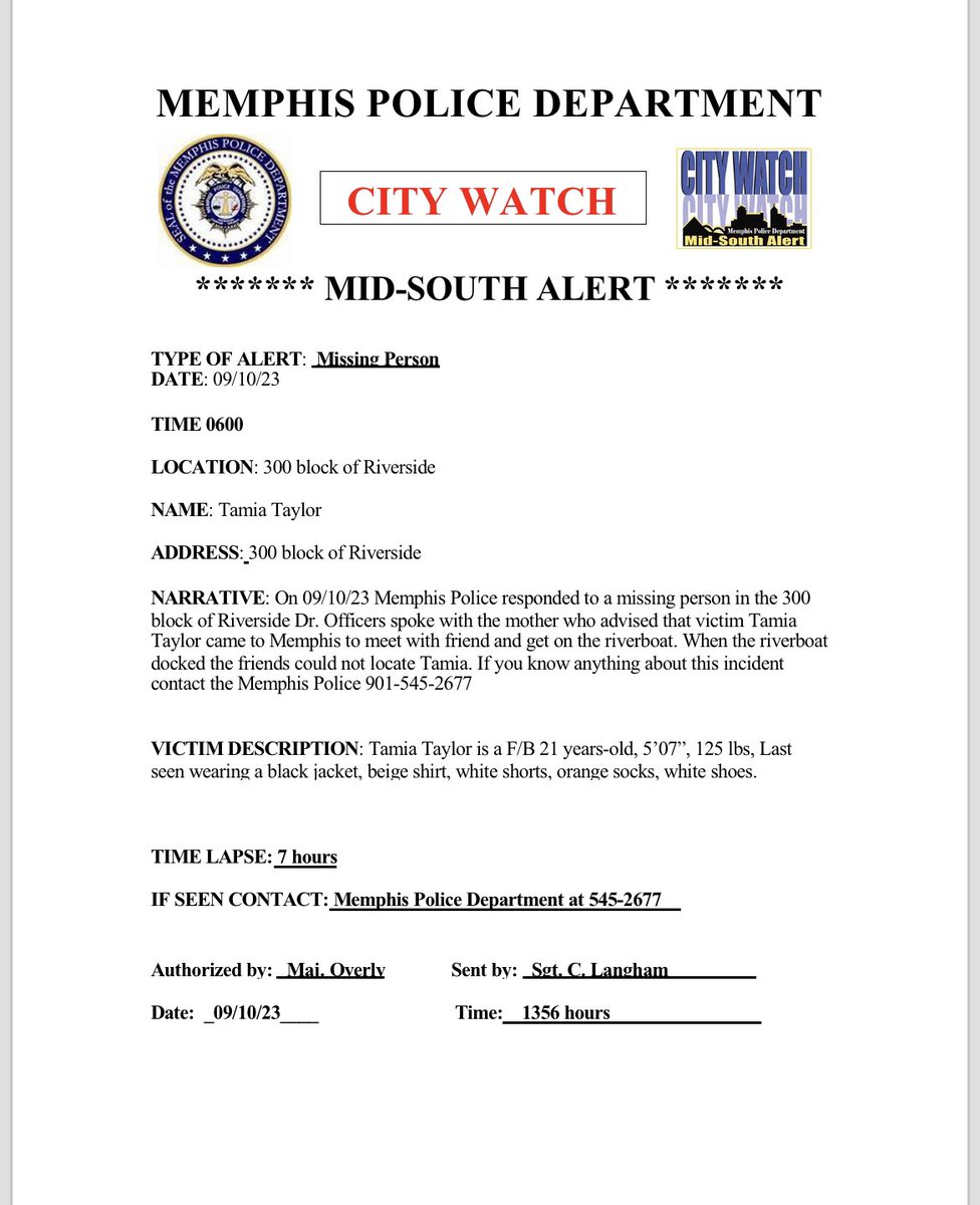 MEM_PoliceDept's tweet photo. UPDATE:

***CITY WATCH***
Have you seen Tamia Taylor? https://t.co/CxnCmqkMWk