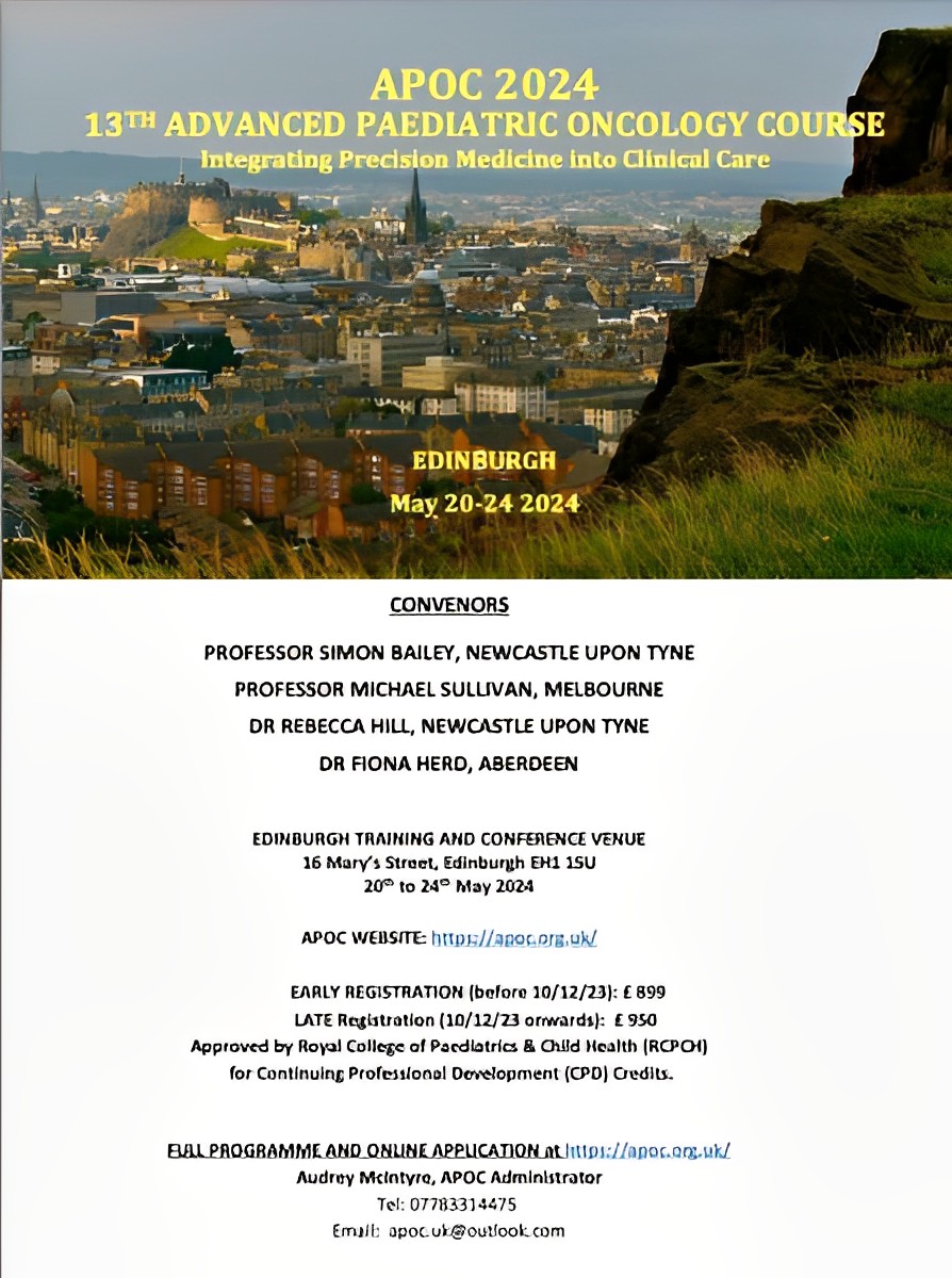 Advanced Paediatric Oncology Course (APOC), Edinburgh May 2024 - @mjsullivan256

#Cancer #CancerCare #LearningCourse #MichaelSullivan #OncoDaily #Oncology #PediatricOncology #PrecisionMedicine 

oncodaily.com/9077.html