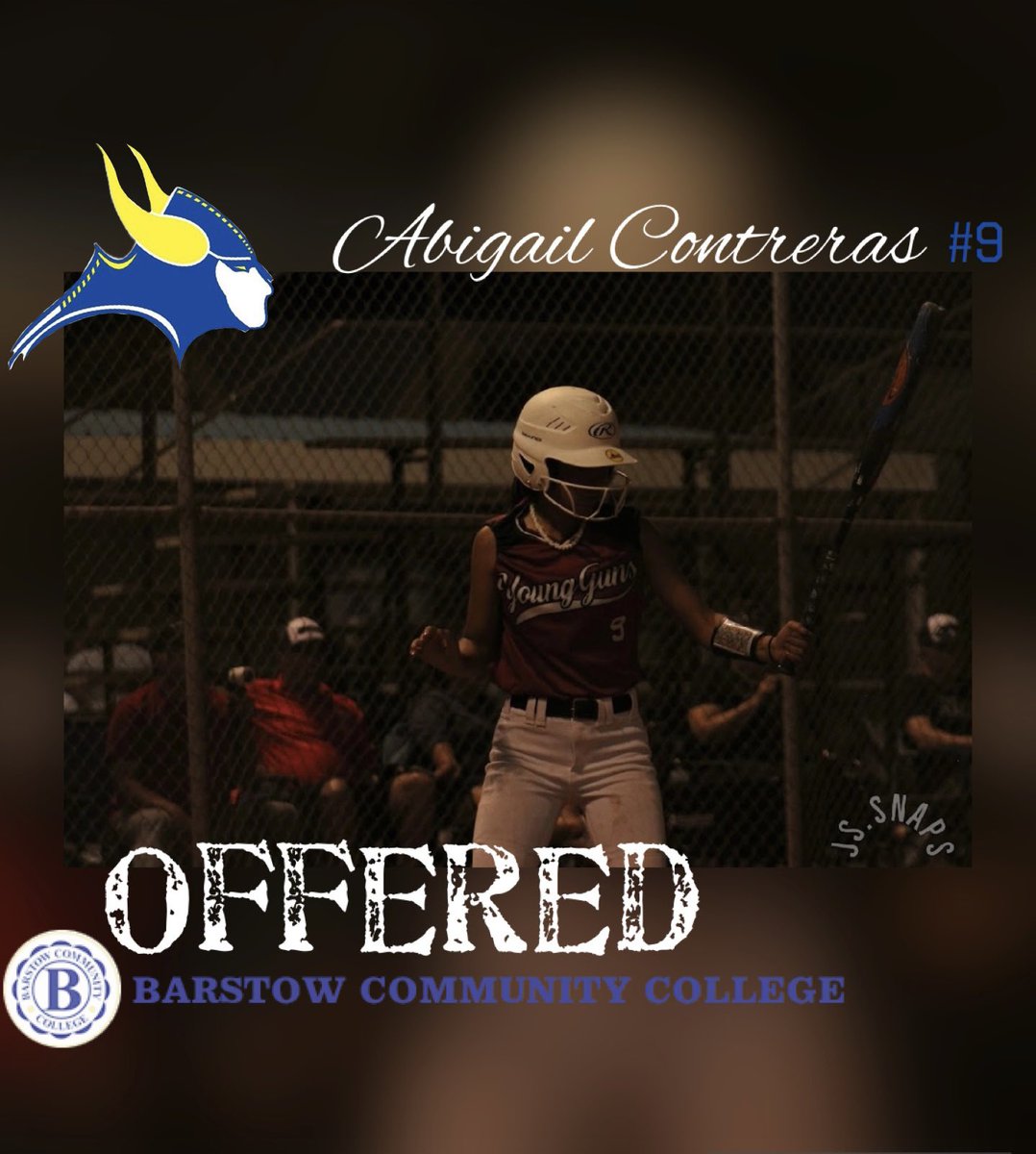 AbbyContreras24's tweet photo. I am very excited to announce my first verbal offer to Barstow Community College to have the opportunity to further my academic and athletic career. Go Vikings! 💙💛 @IvanCedilloYISD @EPYoungGuns https://t.co/aqp2souSyt