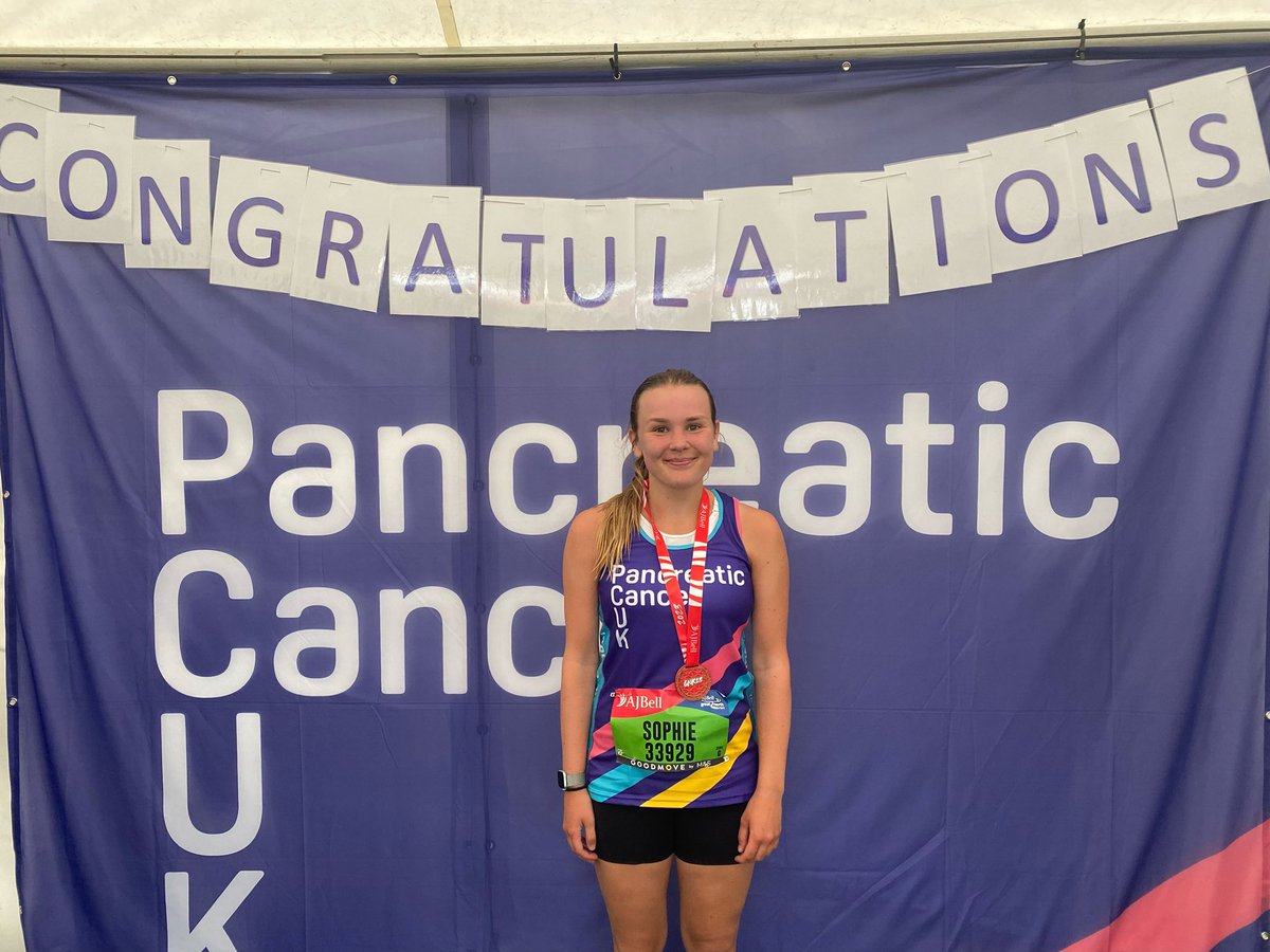 Daughter finished her first <a href="/Great_Run/">Great Run</a> today in under 2 hours, raising money for <a href="/PancreaticCanUK/">Pancreatic Cancer UK</a> . Proud dad.