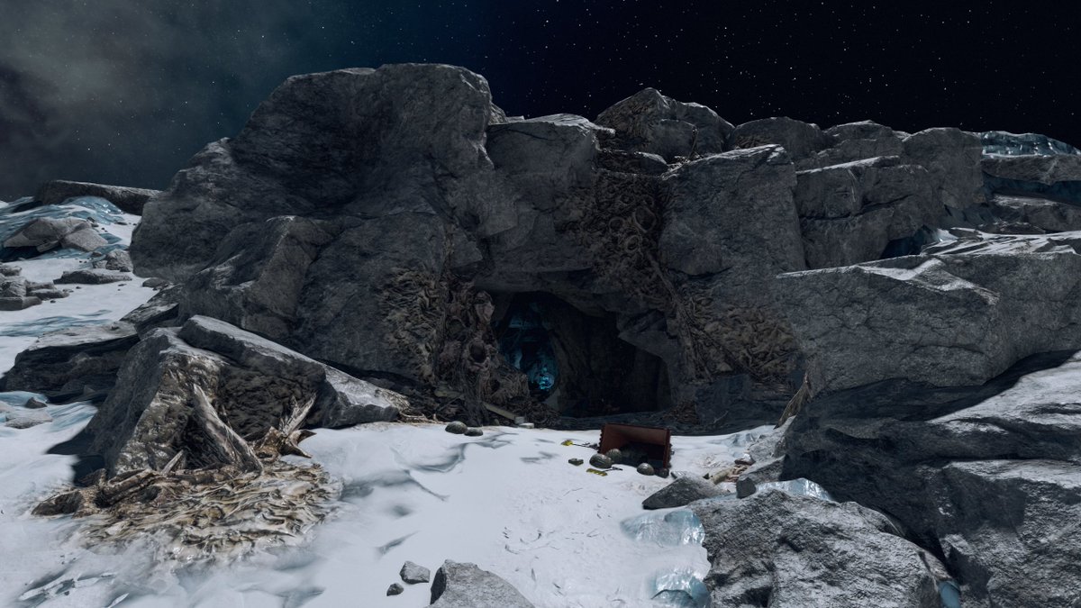 Moon exploration in #Starfield : 
I stumble upon a settlement invested by a strange alien thing.
There was a survivalist scavenging for scrap, we agreed to share the loot (negotiation skill).
I then found the cave from where the alien thing came out.
Environmental storytelling 👌