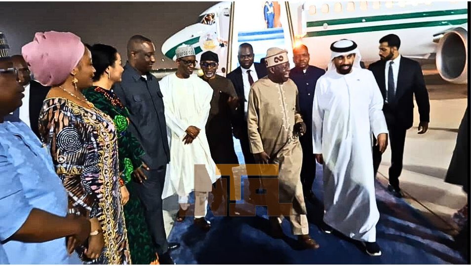 only1topboyy's tweet photo. BREAKING!

President Asiwaju Bola Ahmed Tinubu has arrived Abu Dhabi, United Arab Emirates to address specific salient issues within the bilateral relationship. https://t.co/xTLlXLXzvf