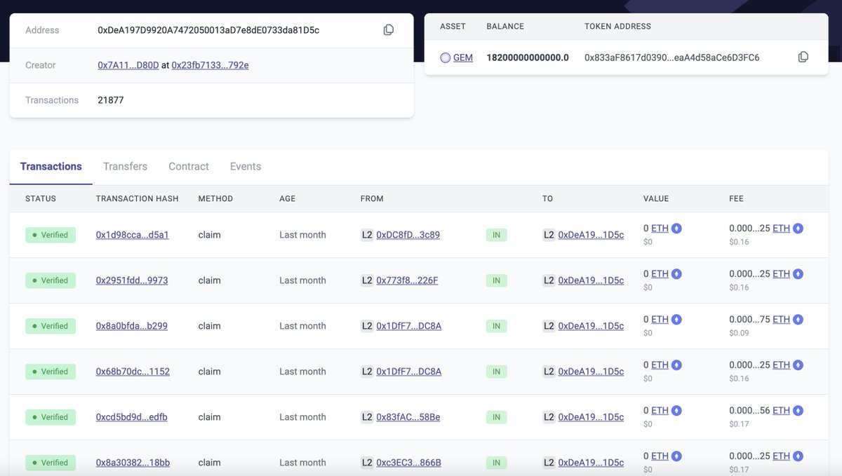 🚨Warning: 21877 sybil wallets by one person #zkSync Let's disclosure this individuals sybil tactics, he funded all of his wallets with very small amounts of ether, then he deployed Gemstone ( $GEM ) token that wasn't open source. (explorer.zksync.io/address/0xdea1…) ++