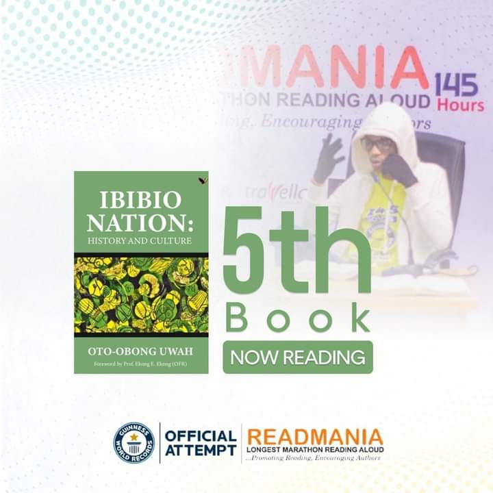 JohnObot_Read's tweet photo. "📚 John Obot's journey continues with the fifth book - 'Ibibio Nation: History &amp; Culture' by Otobong Uwah! 🌟 At 27 hours and 50 minutes into #Readmania, he delves into the rich history of the Ibibio people.

Cross and Pere  Awoniyi  Ilebaye Moyo Lawal  iPhone 11 Amad Pellistri https://t.co/9RdE4epc3h