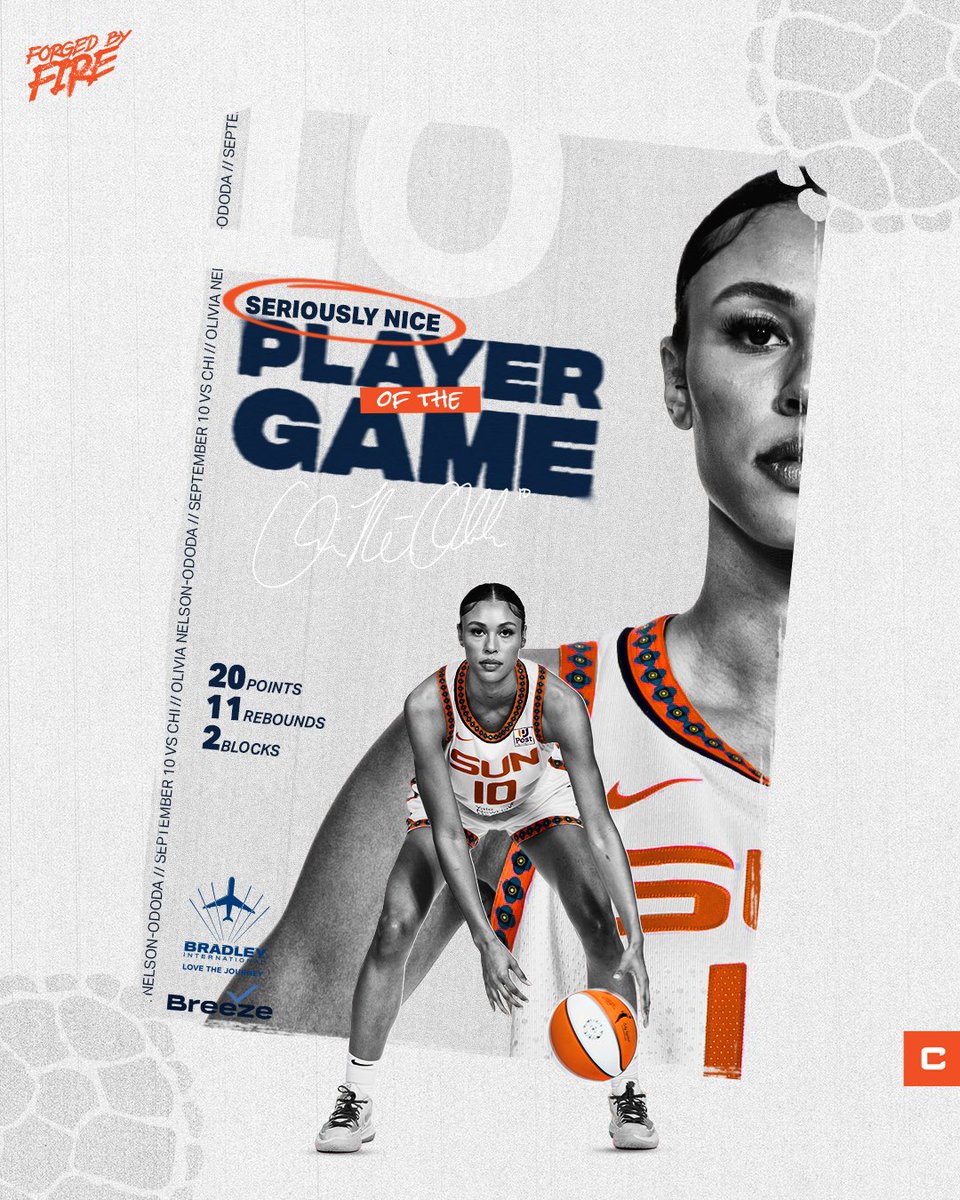Career-high 20 PTS. Third double-double of the season. 

Olivia Nelson-Ododa is your Seriously Nice Player of the Game!

<a href="/BreezeAirways/">Breeze Airways</a> | <a href="/Bradley_Airport/">Bradley Intl Airport</a> | #CTSun | #ForgedByFire 🔥