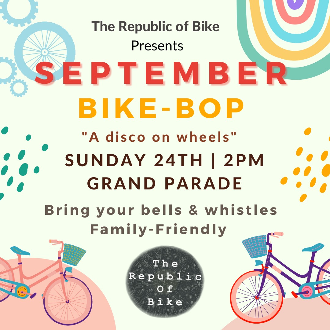 rep_of_bike's tweet photo. 📢 Part 2 of the RoB 'weekender return' 🥳. We're excited to announce the return of our flagship Bike Bop disco on wheels. We'll be rolling again on the last Sunday of every month. 1st up, Sept 24. This will be a special one for all your 🚴‍♂️ Rockers 🤟 🎸. Whoop whoop 🚴‍♂️🎵😎. https://t.co/dPSAWVlSwd
