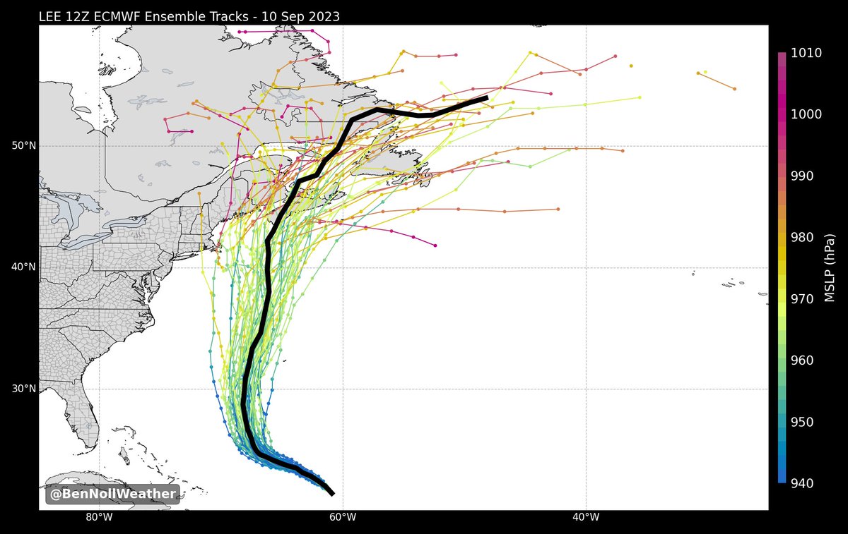 The latest ECMWF weather model tracks for Lee 🌀 bennollweather.com/ecmwfbot