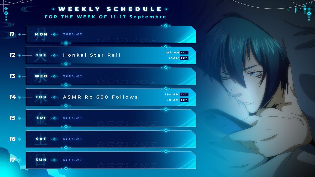 SukimasVerse's tweet photo. Voici l’horaire de cette semaine avec le spécial ASMR!

General: #SukimaGaming​  
Live: #SukimaGamingLive​  
Art: #LygoLizardArt​  
Clips: #SukimaClips​  
Memes: #SukimaMeme​  
Assets /Thumbnails: #SukimaAssets​ 
Fans: #BlueLizard​  
Cosplay: #SukimaCos​  
NSFW: #UnLygored https://t.co/sql6EJufQk