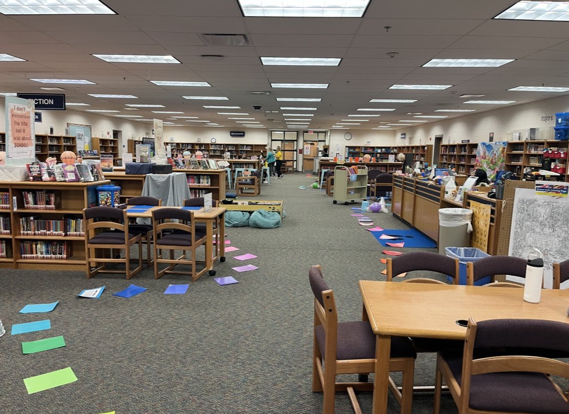 The @LunsfordLibrary welcomed students back and hosted sixth graders for orientation by turning our entire library into a giant Candy Land Game! @JML_MS_Official