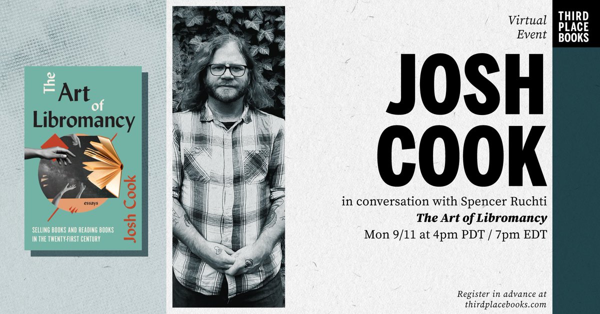 On Mon 9/11 at 4pm PT <a href="/InOrderOfImport/">Josh Cook</a> will discuss his book THE ART OF LIBROMANCY with our very own <a href="/spencerruchti/">Spencer Ruchti</a> 
<a href="/biblioasis/">Biblioasis</a> 
thirdplacebooks.com/event/virtual-…