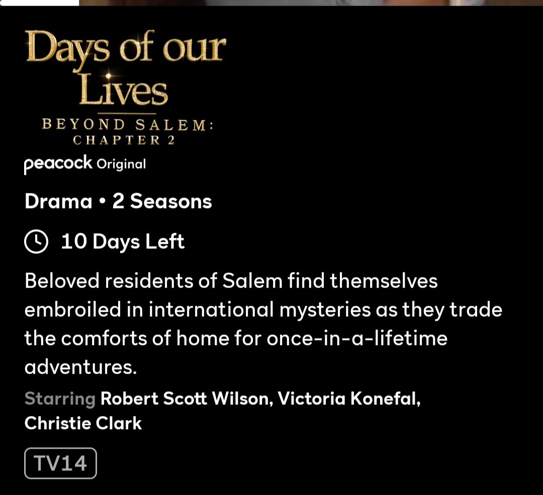 FYI: Both seasons of #BeyondSalem are being taken off Peacock later this month. #Days