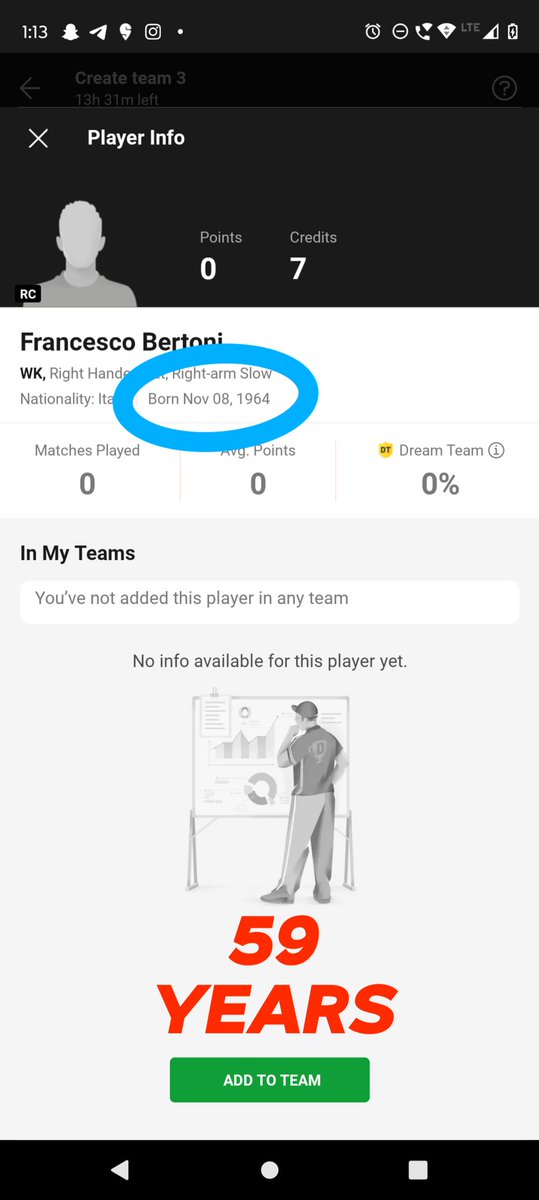 ArvindKuma94963's tweet photo. @Dream11 @FanCode @EuropeanCricket

Over 20 players who are aged 50+ are still part of tournaments like T10. Isn't that amazing?

Many players' stats are not available, yet you call this a skill-based game 😂

Fixing is also a big concern. Please add quality tournaments. #Dream11 https://t.co/865NUEbiA2