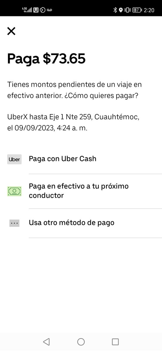 Mario_Yaguar's tweet photo. @Uber_MEX la aplicación dice que tengo un saldo pendiente, pero yo le pague al conductor $75.00 ¡Me urge pedir un viaje!  Por favor requiero una aclaración. https://t.co/z1GRjkKxH3