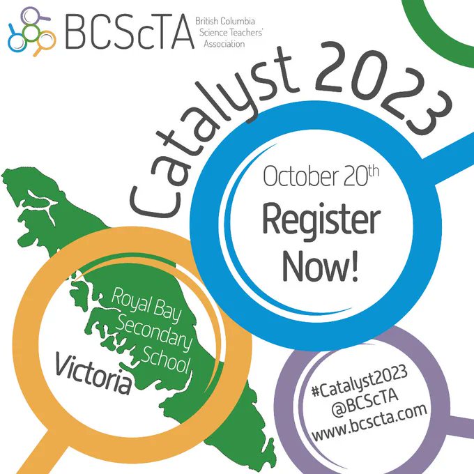 bcscta's tweet image. Have you signed up for #Catalyst2023 yet?  

We hope you&apos;ll join us for our hybrid conference Oct. 20th, in person in Victoria &amp;amp; online throughout the province!  

Check out the fantastic workshops available  &amp;amp; register at  catalystconference.ca 

#iteachscience #bced #psaday