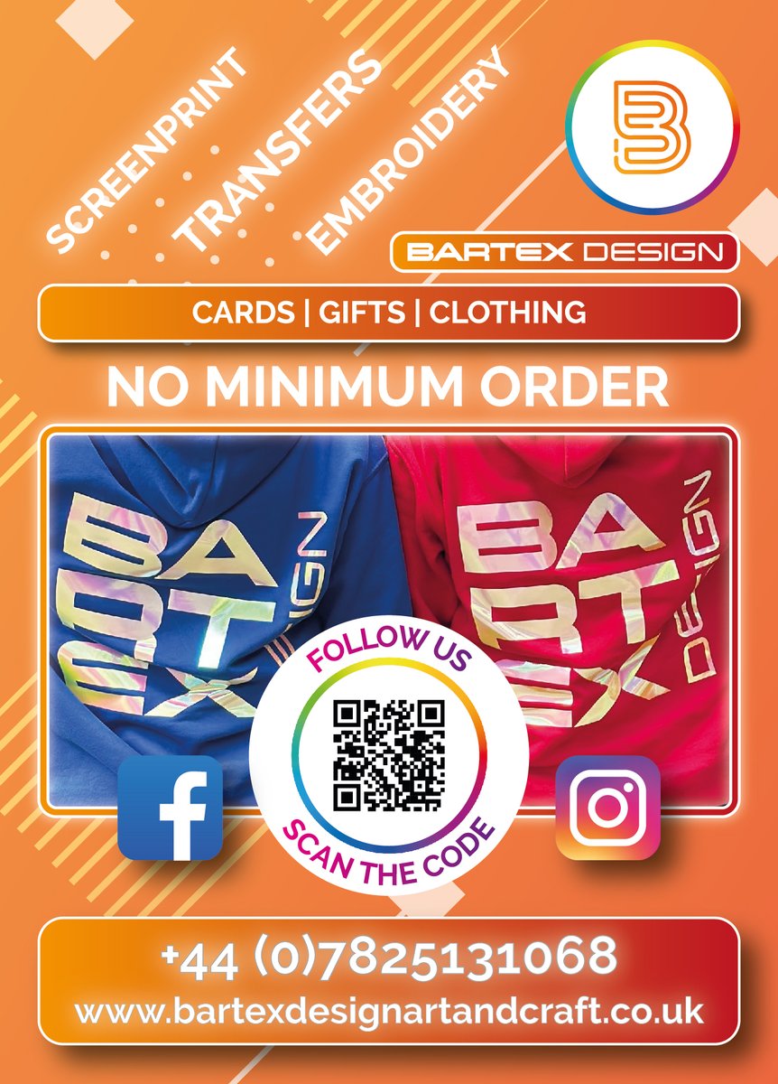 DesignBartex's tweet photo. Are you looking for branded clothing?
No minimum order or set-up fees.
We supply individuals, schools, clubs and businesses with branded clothing.
Email: sales@bartexdesign.co.uk
Tel: 07825131068
Web: https://t.co/gmA3cl3A5z https://t.co/fmoYcGw0UR