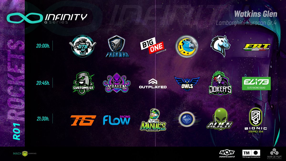 🏆 | #InfinityGSeries

▪️ 𝗥𝟭 𝗥𝗢𝗖𝗞𝗘𝗧𝗦
🗺️ Watkins Glen

📆 11/09/2023
⏰ 19:45
📺 Twitch Alejandro Garnata

#CompeticiónInfinita