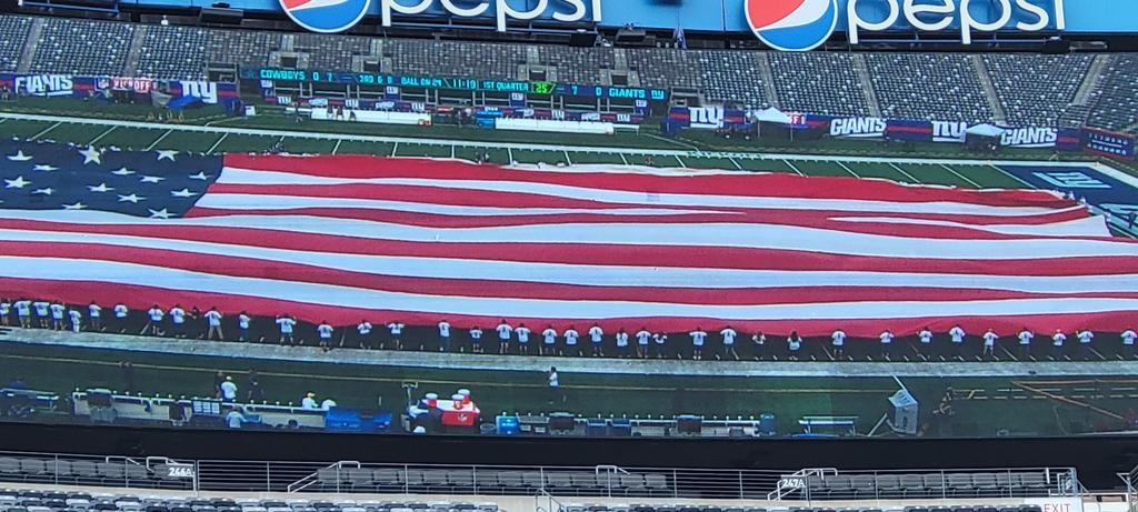 Huge 100 yard flag for National Anthem and commemorating 9/11 22 years ago Monday here at MetLife