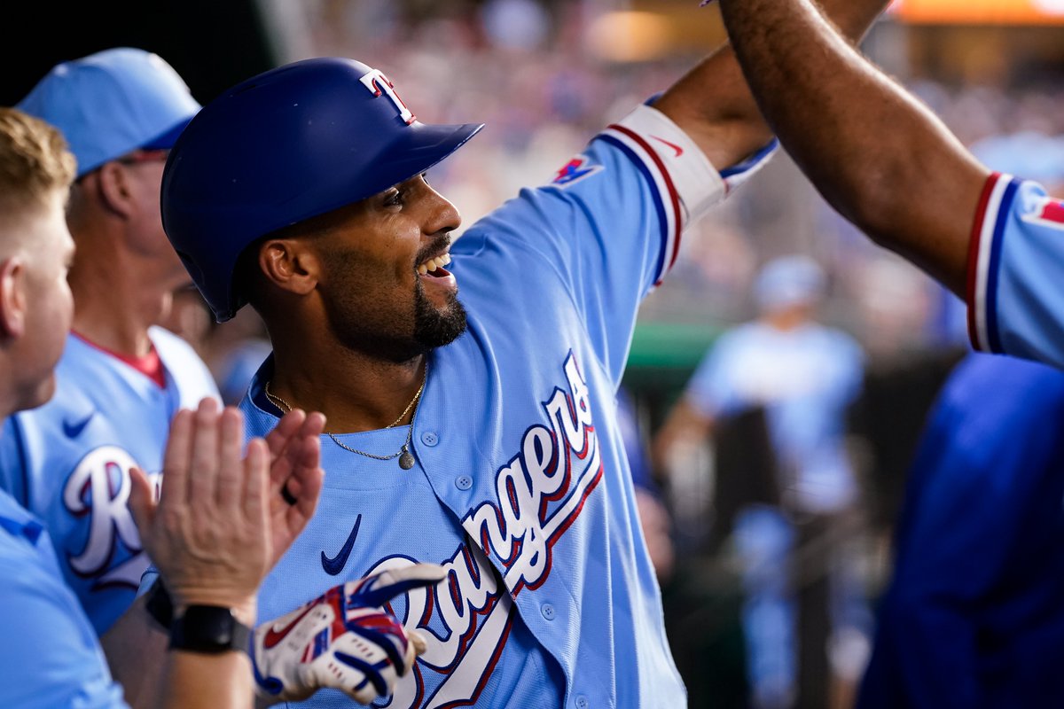 Rangers's tweet photo. When you're celebrating your homer then your boy leaves the yard on the next pitch‼️ https://t.co/RfqHCe7Now