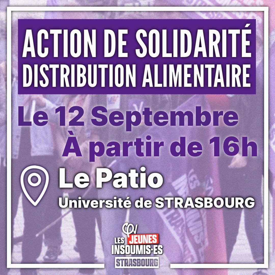 es_jeunes's tweet photo. 📢 Distribution alimentaire ce mardi 12 septembre à partir de 16h au patio de l'université de Strasbourg !
#Strasbourg #SolidaritéÉtudiante #DistributionAlimentaire https://t.co/SrX6YiVryE