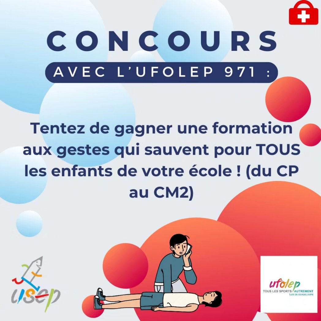 Vous êtes prof ou parent dans une école en Cités Éducatives ET vous avez une association USEP?  <a href="/UsepGuadeloupe/">usep guadeloupe</a> et UFOLEP971 s'associent pour vous faire gagner des formations aux gestes qui sauvent pour tous les enfants de l'école ! instagram.com/p/CxBoB-UAIjl/…
<a href="/AcGuadeloupe/">Académie de la Guadeloupe</a>