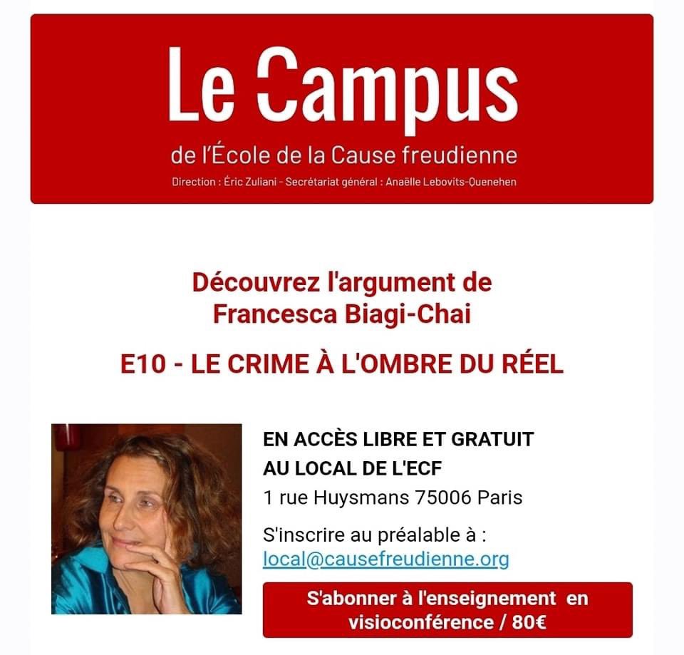 guidelacanienGP's tweet photo. ⭕️ Le Campus de l'ECF 
 LE CRIME À L'OMBRE DU RÉEL - L'ARGUMENT DE F. BIAGI-CHAI

En présentiel ou en visio 👇🏼
https://t.co/NzoTPVTpbu https://t.co/f8u24gbFQw