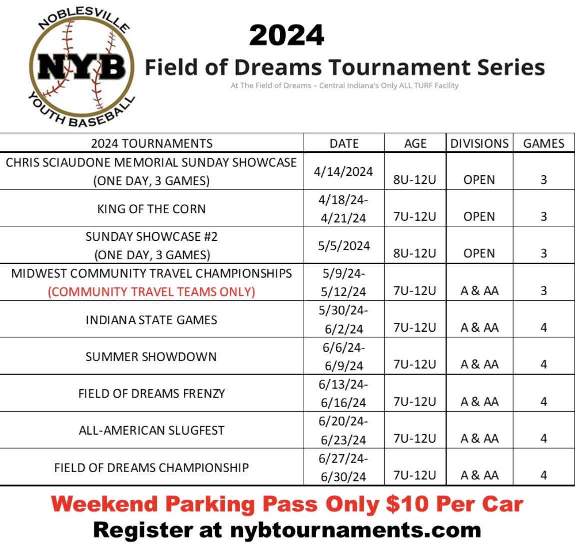 Registration is now live for our 2024 Tournaments!! Go to nybtournaments.com and register today!