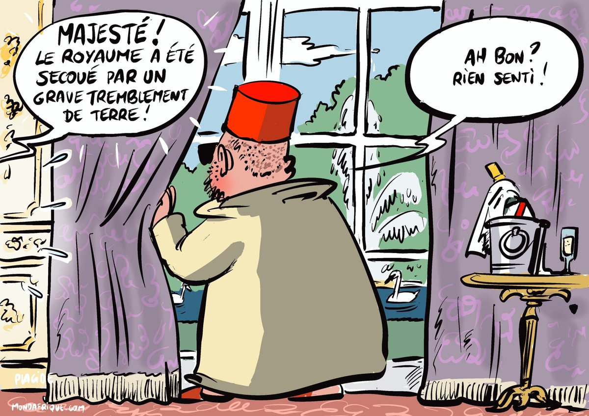 bellmolamine's tweet photo. كاريكاتور "لوموند أفري��".
- خادم في باريس: يا صاحب الجلالة، تعرضت المملكة لزلزال خطير.
 - محمد السادس:  أوه نعم لم ألاحظ أي شيء.

#زلزال_مراكش https://t.co/tMyMjesGeh