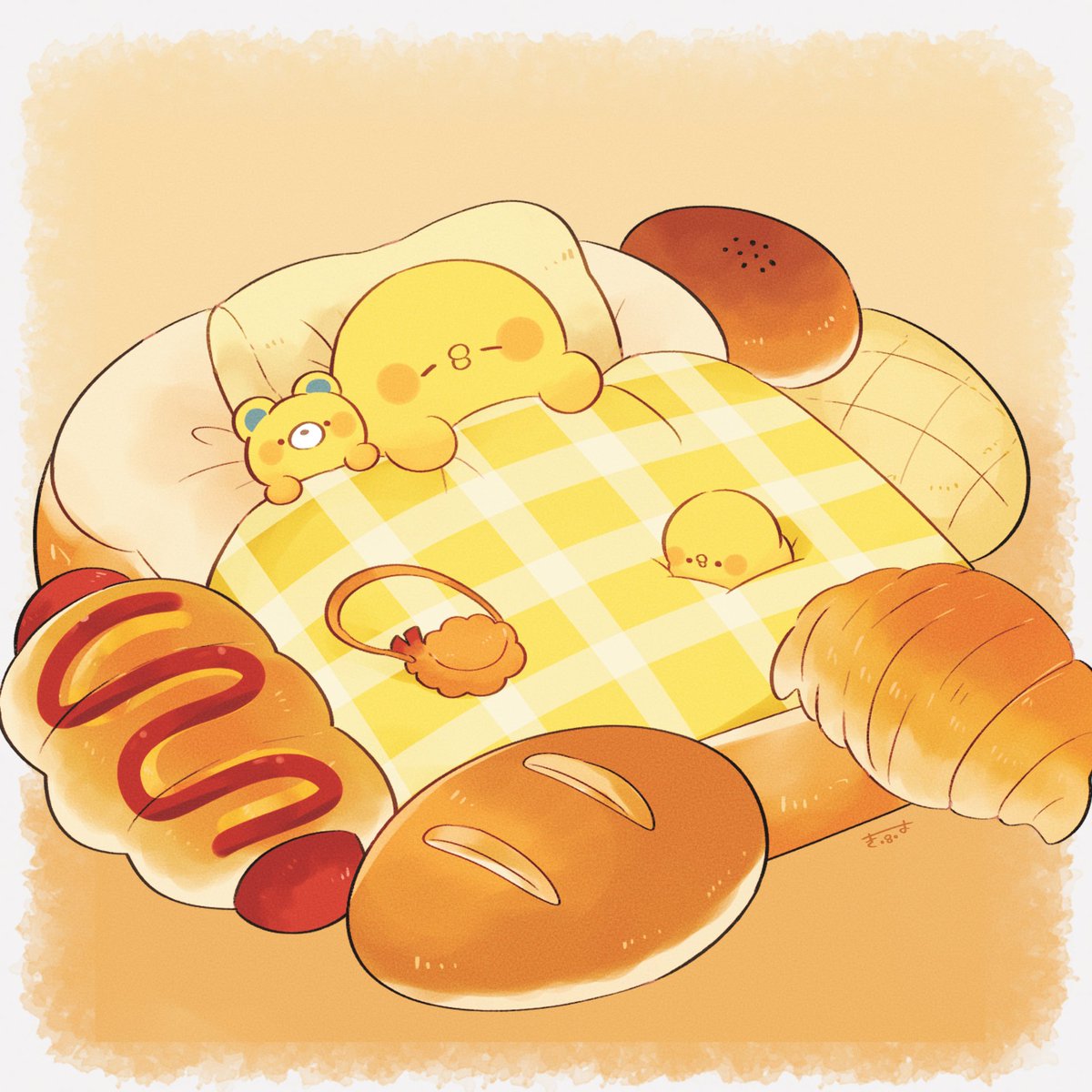 「ふかふかなパンの上で  #きみピヨ」|てんみやきよのイラスト