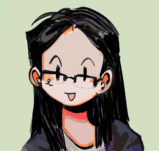 1girl solo black hair glasses long hair smile simple background  illustration images